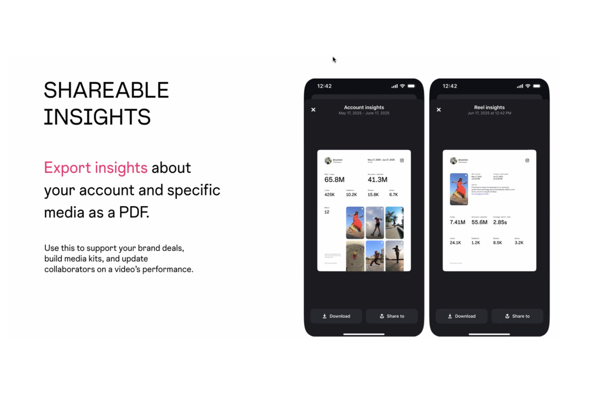 “Shareable Insights”, la nuova funzione di Instagram che permette di esportare i dati in PDF